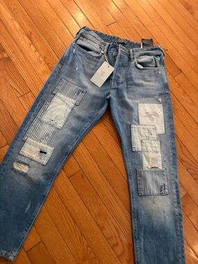Blue Patchwork Men's Jeans